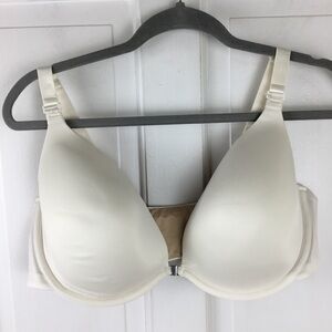 Cacique Front Close Bra Underwire White Tan 44D EUC